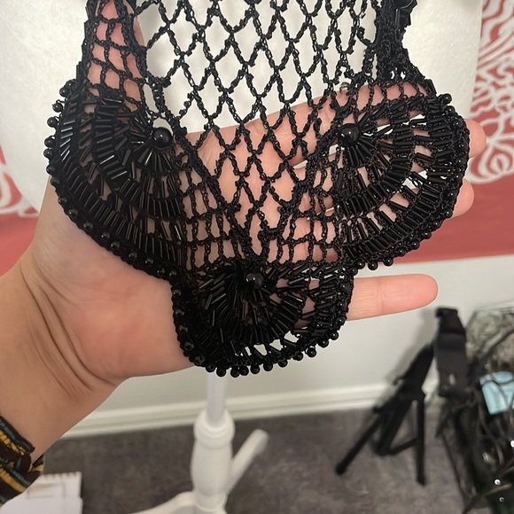 Black beaded Hand crochet wrap with scalloped edge beaded details, women’s wrap - Picture 7 of 8